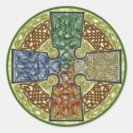 Celtic Cross 4-kleur Ronde Sticker (Voorkant)