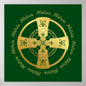 Celtic Cross Alleluia Gold op Green Print (Voorkant)
