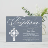 Celtic Cross Baptism Uitnodiging voor jongens (Staand voorkant)