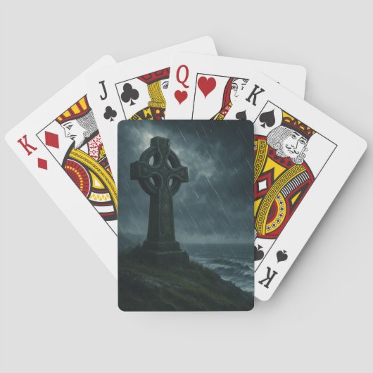 Celtic Cross bij Stormy Windswept Zee Pokerkaarten (Achterkant)