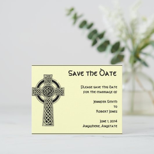 Celtic Cross Black en Mythic Ivory Save the Date (Staand voorkant)