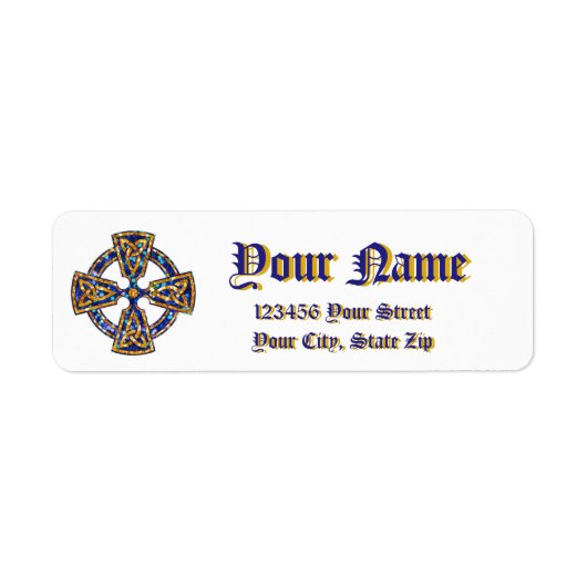 Celtic Cross Blauw en Goud Etiket (Voorkant)
