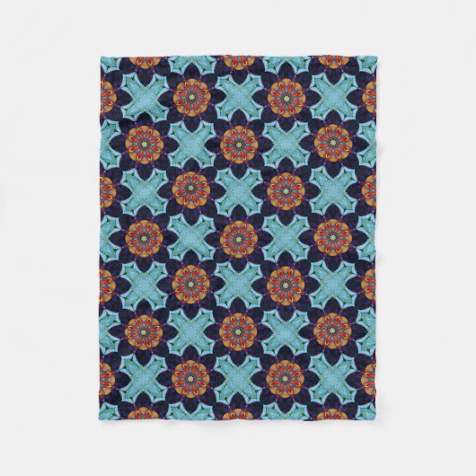 Celtic Cross Calla Kaleidoscoop Oranje en blauw Fleece Deken (Voorkant)