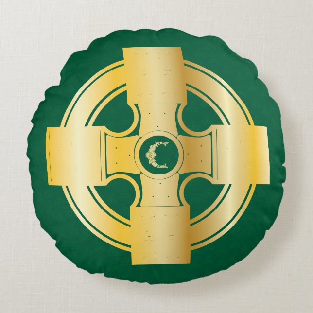 Celtic Cross Celtic Knot Letter C Monogram Rond Kussen (Voorkant)