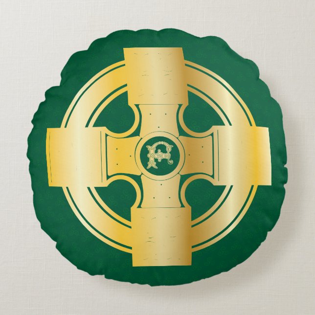 Celtic Cross Celtic Knot Letter F Monogram Rond Kussen (Voorkant)