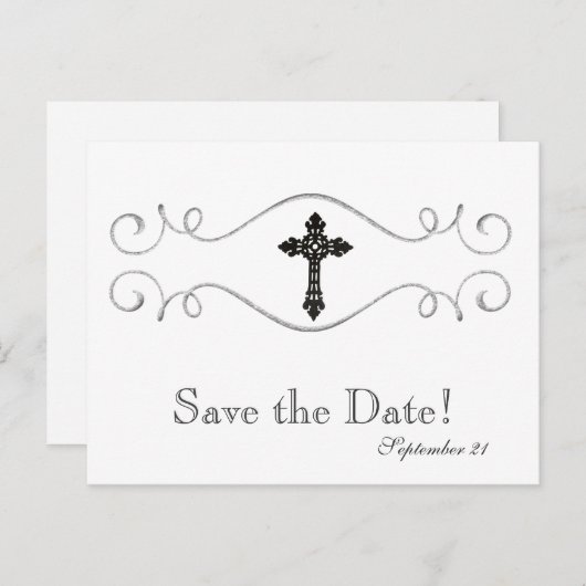 Celtic Cross Christelijk Sla de datum op Aankondigingskaart (Voorkant / Achterkant)