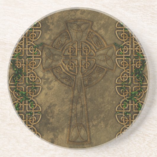 Celtic Cross en Celtic Knots Zandsteen Onderzetter (Voorkant)