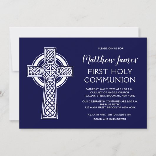 Celtic Cross First Community Invitation for Boys Kaart (Voorkant)