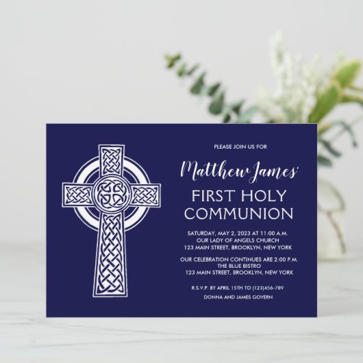 Celtic Cross First Community Invitation for Boys Kaart (Staand voorkant)
