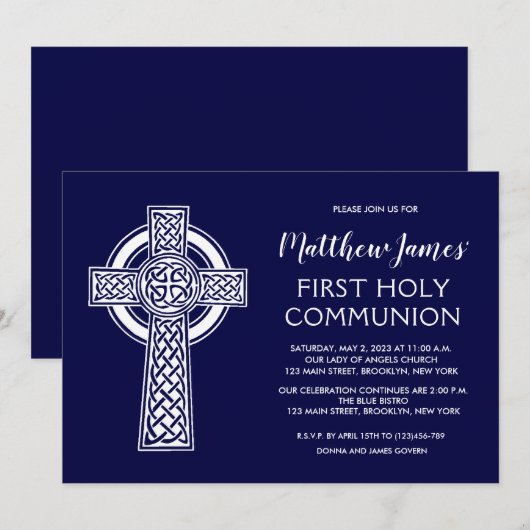 Celtic Cross First Community Invitation for Boys Kaart (Voorkant / Achterkant)