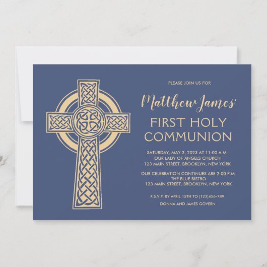 Celtic Cross First Community Invitation for Boys Kaart (Voorkant)