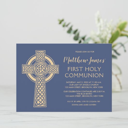 Celtic Cross First Community Invitation for Boys Kaart (Staand voorkant)