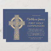 Celtic Cross First Community Invitation for Boys Kaart (Voorkant / Achterkant)