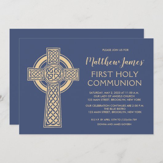 Celtic Cross First Community Invitation for Boys Kaart (Voorkant / Achterkant)