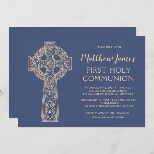 Celtic Cross First Community Invitation for Boys Kaart (Voorkant / Achterkant)