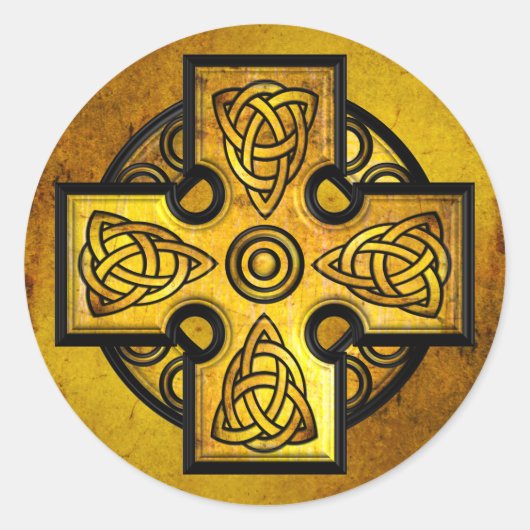 Celtic Cross (gouden metaal) Ronde Sticker (Voorkant)