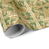 Celtic Cross Green Gold Carved Look Wrapping Paper Cadeaupapier (Rol Hoek)