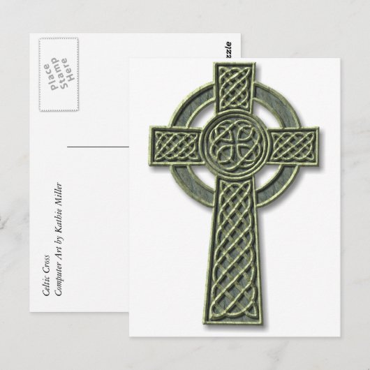 Celtic Cross - Green Stone Briefkaart (Voorkant / Achterkant)
