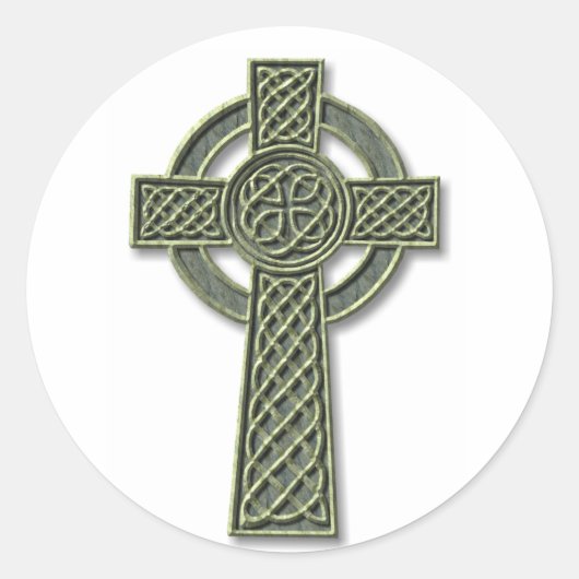 Celtic Cross - Green Stone Ronde Sticker (Voorkant)
