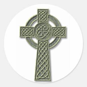 Celtic Cross - Green Stone Ronde Sticker