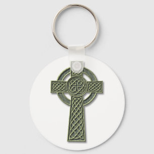 Celtic Cross - Green Stone Sleutelhanger