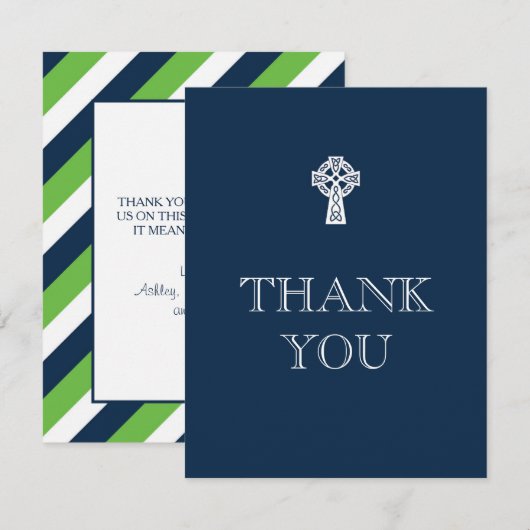 Celtic Cross - Hartelijk dank - Jongen Eerste Comm Bedankkaart (Voorkant / Achterkant)