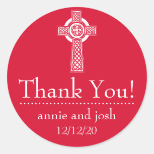 Celtic Cross Hartelijk dank (rood / wit) Ronde Sticker