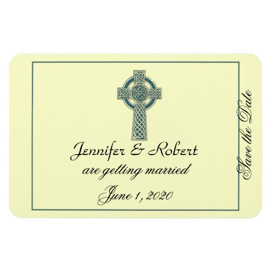 Celtic Cross in Blauwgroen en Ivoor Save the Date Magneet (Horizontaal)