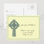 Celtic Cross in Blauwgroen Ivoor RSVP-Briefkaart Uitnodiging Briefkaart (Voorkant / Achterkant)