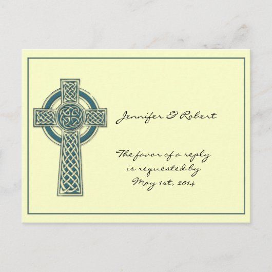 Celtic Cross in Blauwgroen Ivoor RSVP-Briefkaart Uitnodiging Briefkaart (Voorkant)