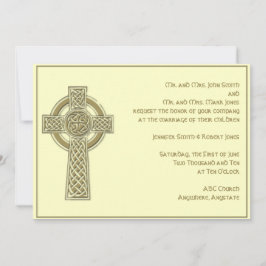 Celtic Cross in Gold Ivory Wedding Invitation Kaart