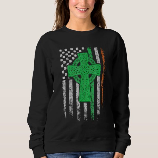 Celtic Cross Irish American Flag St Patrick's Day  Trui (Voorkant)