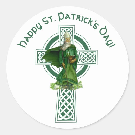 Celtic Cross Irish Shamrocks St. Patricks Day Ronde Sticker (Voorkant)