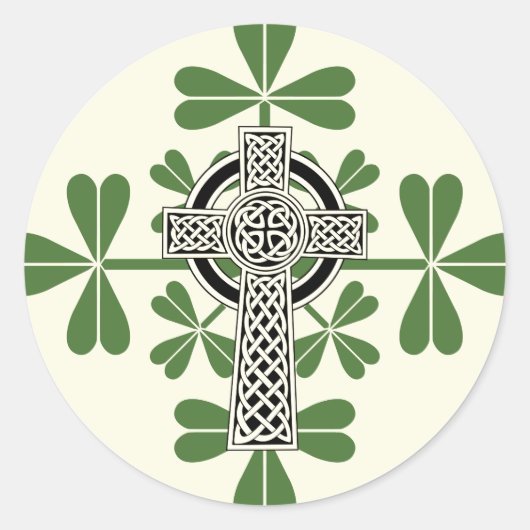 Celtic Cross Irish Shamrocks St. Patricks Day Ronde Sticker (Voorkant)