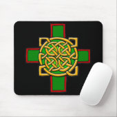 Celtic Cross Knotwork in Green and Red Mousepad Muismat (Met muis)
