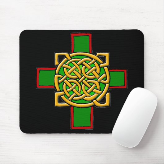 Celtic Cross Knotwork in Green and Red Mousepad Muismat (Met muis)