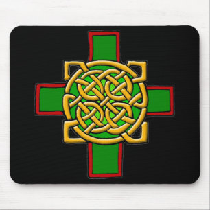 Celtic Cross Knotwork in Green and Red Mousepad Muismat