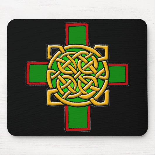 Celtic Cross Knotwork in Green and Red Mousepad Muismat (Voorkant)