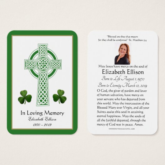 Celtic Cross Shamrocks Funeral Memorial Prayer Visitekaartje (Voorkant /achterkant)