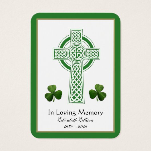 Celtic Cross Shamrocks Funeral Memorial Prayer Visitekaartje (Voorkant)