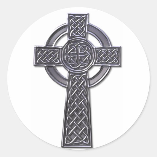 Celtic Cross - Silver Ronde Sticker (Voorkant)