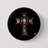 Celtic Cross & Skull (Gold) Ronde Button 5,7 Cm (Voorkant)