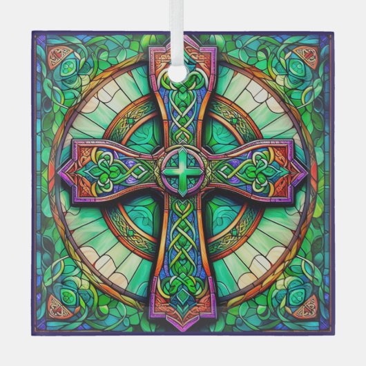 Celtic Cross Style Suncatcher Glas in lood Design Glas Ornament (Voorkant)