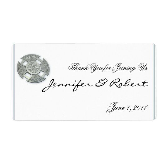Celtic Cross Zilver en Wit Water Flesje Label (Voorkant)