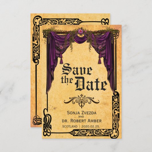 Celtic Curtain Wedding Sparen de uitnodiging van d (Voorkant / Achterkant)