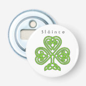 Celtic Design Shamrock St. Patrick's Day Slainte Button Flesopener (Voorkant)