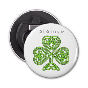 Celtic Design Shamrock St. Patrick's Day Slainte Button Flesopener