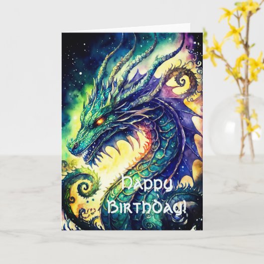 Celtic Dragon Birthday Wenskaart Kaart (Gele Bloem)