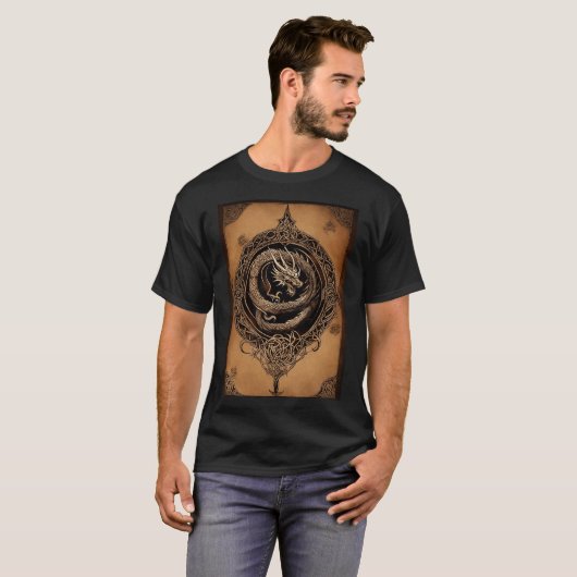 Celtic Dragon Elegance in minimalistische zwarte i T-shirt (Voorkant volledig)