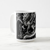 Celtic Dragon Elegance: Zwart & Grijs Abstract Tat Koffiemok (Voorkant links)